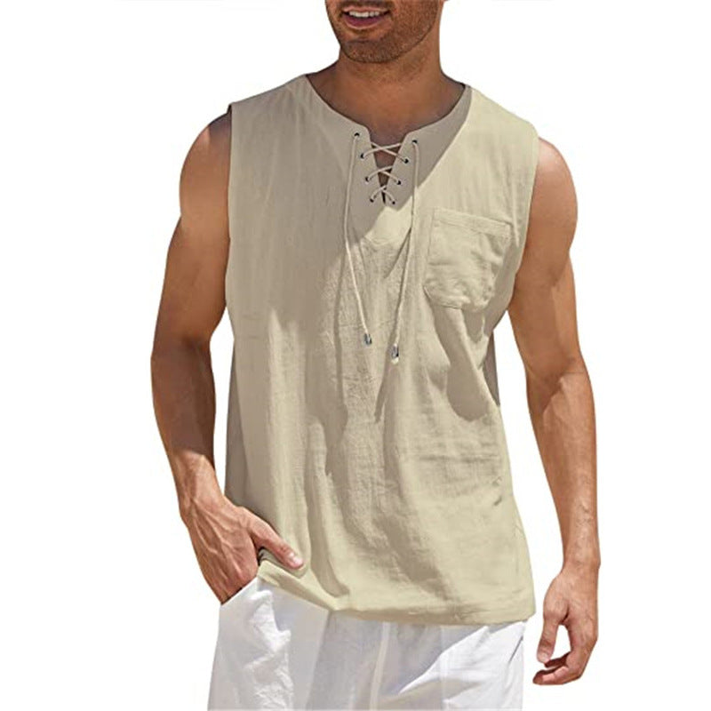 ⌛Limited-Time Offer-Men's Casual Sleeveless Lace-Up Tank Top