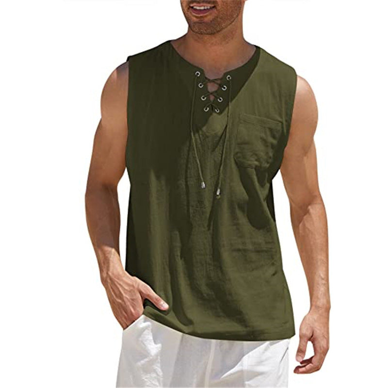 ⌛Limited-Time Offer-Men's Casual Sleeveless Lace-Up Tank Top