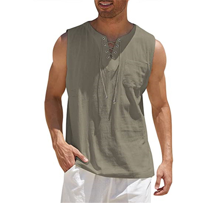 ⌛Limited-Time Offer-Men's Casual Sleeveless Lace-Up Tank Top