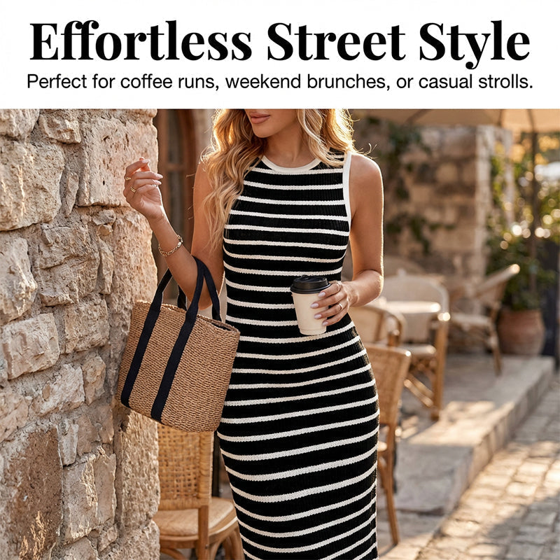 🔥Hot Sale Deals-Sleeveless Striped Ribbed Knit Dress