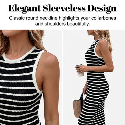 🔥Hot Sale Deals-Sleeveless Striped Ribbed Knit Dress