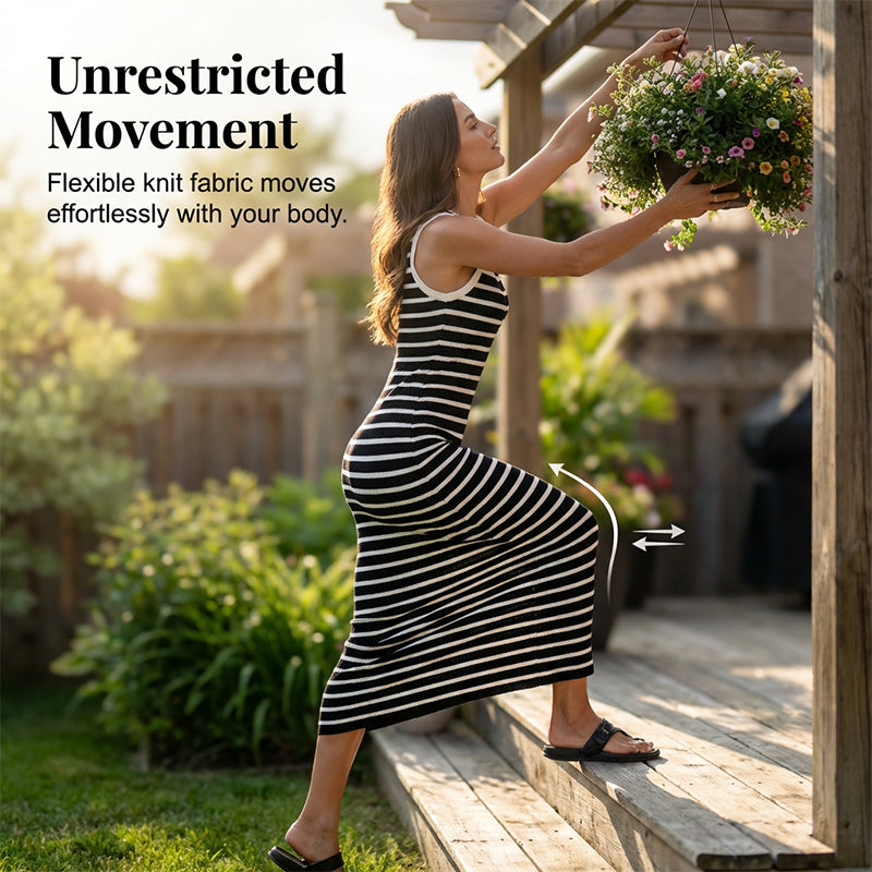 🔥Hot Sale Deals-Sleeveless Striped Ribbed Knit Dress