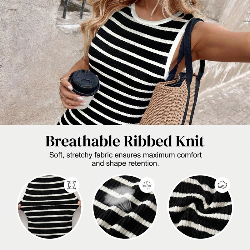 🔥Hot Sale Deals-Sleeveless Striped Ribbed Knit Dress