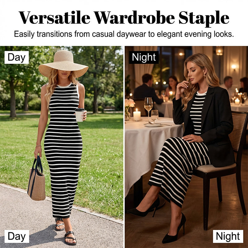 🔥Hot Sale Deals-Sleeveless Striped Ribbed Knit Dress