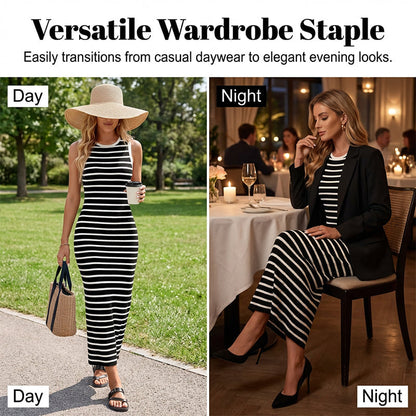 🔥Hot Sale Deals-Sleeveless Striped Ribbed Knit Dress