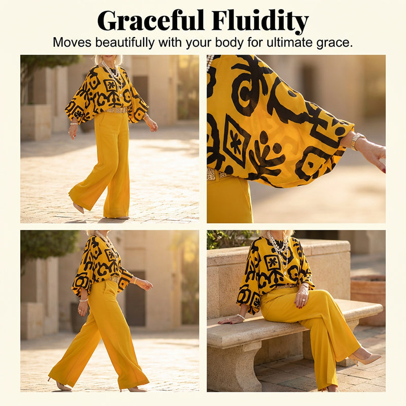 🔥Hot Sale Deals-Women's Retro Graphic Print Top & Wide-Leg Pants Set