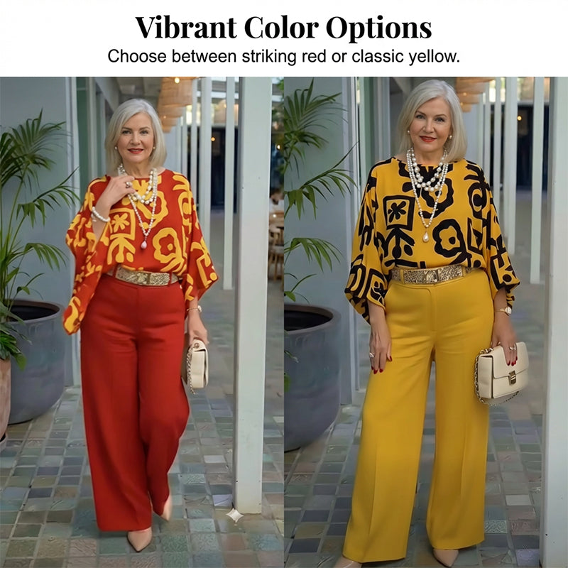 🔥Hot Sale Deals-Women's Retro Graphic Print Top & Wide-Leg Pants Set