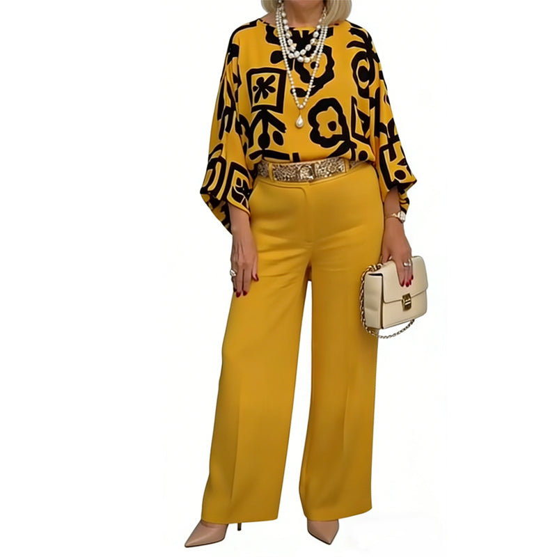 🔥Hot Sale Deals-Women's Retro Graphic Print Top & Wide-Leg Pants Set