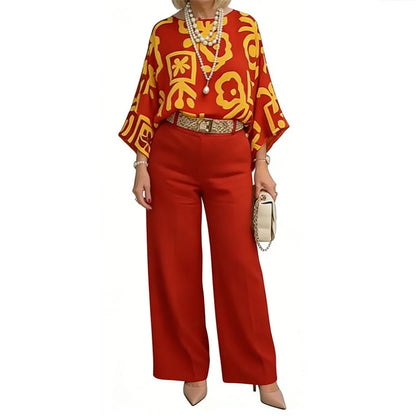 🔥Hot Sale Deals-Women's Retro Graphic Print Top & Wide-Leg Pants Set