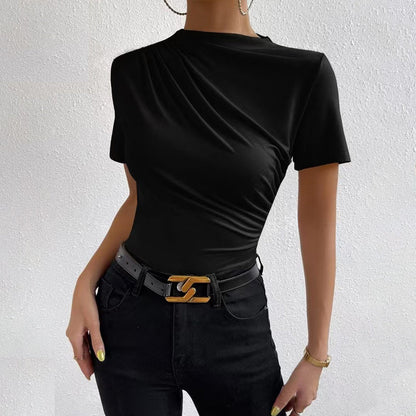 Women's Mock Neck Ruched Short-Sleeve T-Shirt