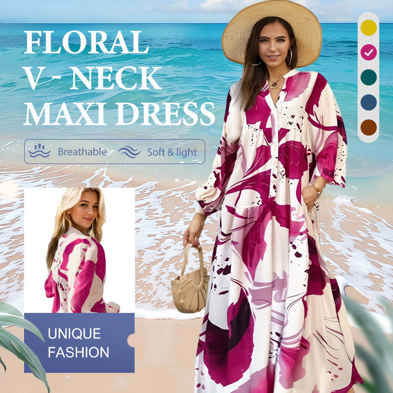 🔥Hot Sale Deals-Women’s Floral V-Neck Maxi Dress