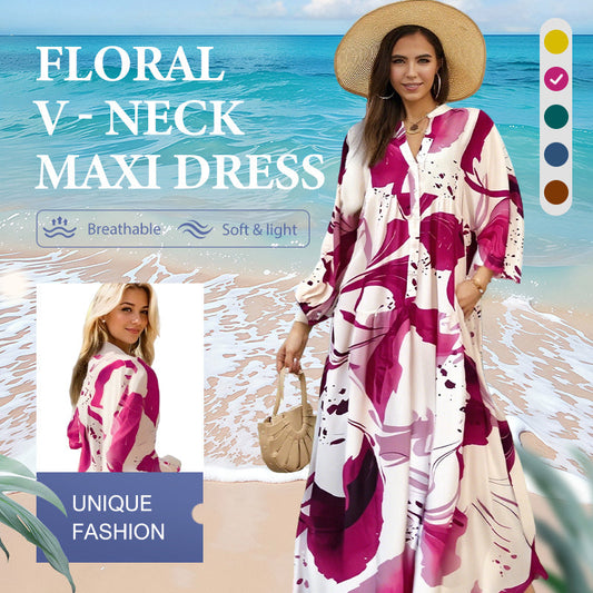 🔥Hot Sale Deals-Women’s Floral V-Neck Maxi Dress