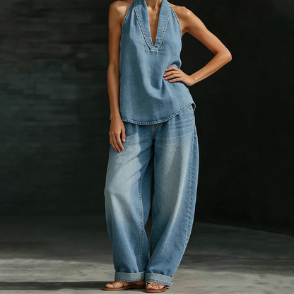 ⚡️Hot Sale Deals⚡️Women's Casual Halter Top & Wide-Leg Pants Set