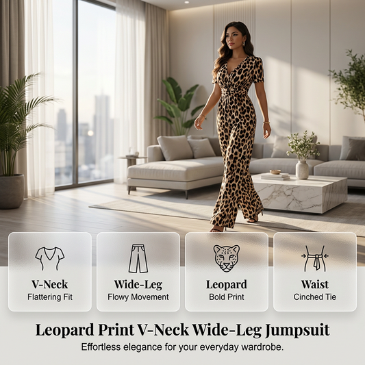 🔥Limited-time offer-Leopard Print V-Neck Wide-Leg Jumpsuit