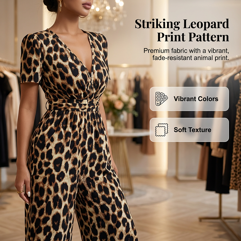 🔥Limited-time offer-Leopard Print V-Neck Wide-Leg Jumpsuit