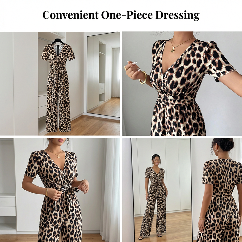 🔥Limited-time offer-Leopard Print V-Neck Wide-Leg Jumpsuit