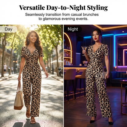🔥Limited-time offer-Leopard Print V-Neck Wide-Leg Jumpsuit
