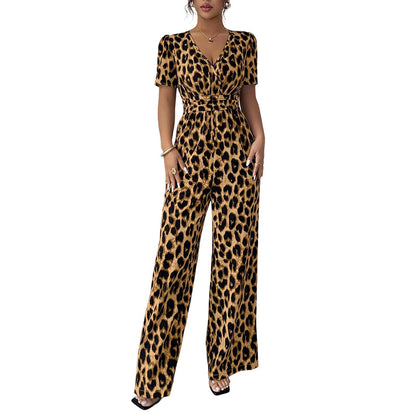🔥Limited-time offer-Leopard Print V-Neck Wide-Leg Jumpsuit