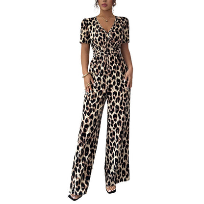 🔥Limited-time offer-Leopard Print V-Neck Wide-Leg Jumpsuit