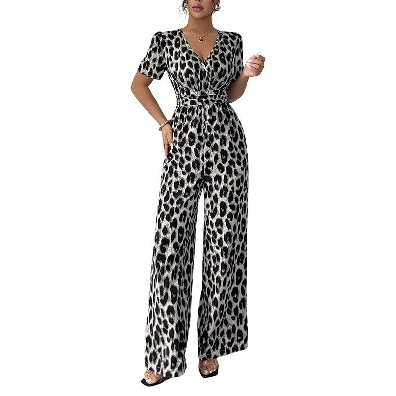 🔥Limited-time offer-Leopard Print V-Neck Wide-Leg Jumpsuit