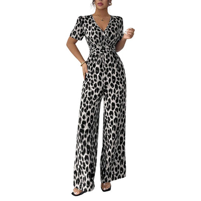 🔥Limited-time offer-Leopard Print V-Neck Wide-Leg Jumpsuit