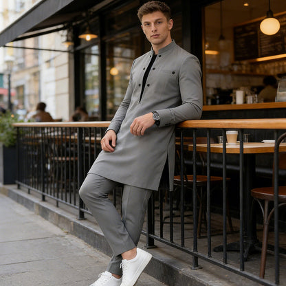 🔥Limited-time offer-Men's Modern Mandarin Collar Tunic and Pants Set