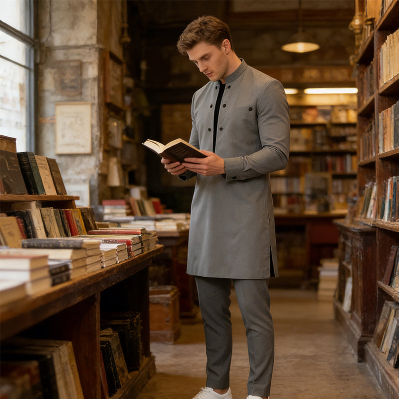 🔥Limited-time offer-Men's Modern Mandarin Collar Tunic and Pants Set