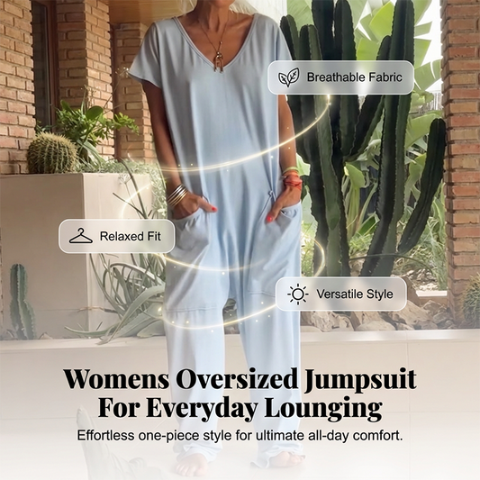 🔥2026 New Style🔥Casual Oversized V-Neck One-Piece Jumpsuit – Soft Fabric, Slim & Trendy