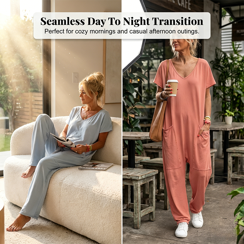 🔥2026 New Style🔥Casual Oversized V-Neck One-Piece Jumpsuit – Soft Fabric, Slim & Trendy