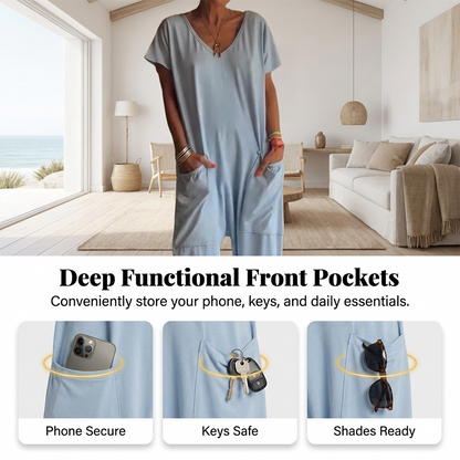 🔥2026 New Style🔥Casual Oversized V-Neck One-Piece Jumpsuit – Soft Fabric, Slim & Trendy