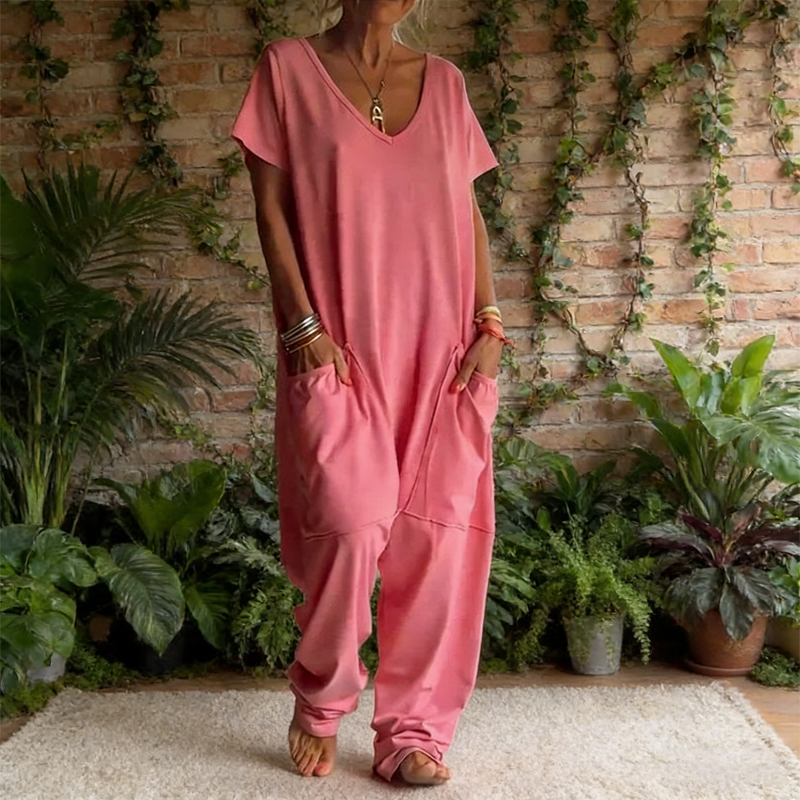 🔥2026 New Style🔥Casual Oversized V-Neck One-Piece Jumpsuit – Soft Fabric, Slim & Trendy