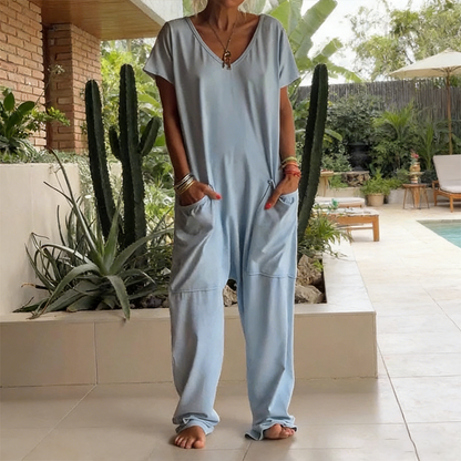 🔥2026 New Style🔥Casual Oversized V-Neck One-Piece Jumpsuit – Soft Fabric, Slim & Trendy