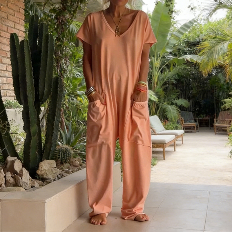 🔥2026 New Style🔥Casual Oversized V-Neck One-Piece Jumpsuit – Soft Fabric, Slim & Trendy