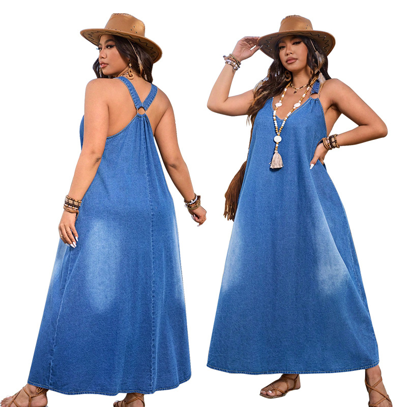 👗 60% OFF NOW! ✨ Casual Loose Fit V-Neck Denim Maxi Dress – Comfortable, Versatile & Perfect for Everyday Wear 🌸