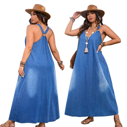 👗 60% OFF NOW! ✨ Casual Loose Fit V-Neck Denim Maxi Dress – Comfortable, Versatile & Perfect for Everyday Wear 🌸