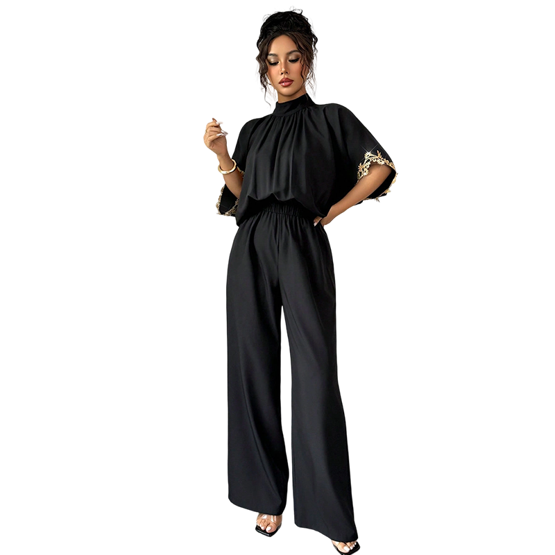Women's Elegant Mock-Neck Half-Sleeve Jumpsuit