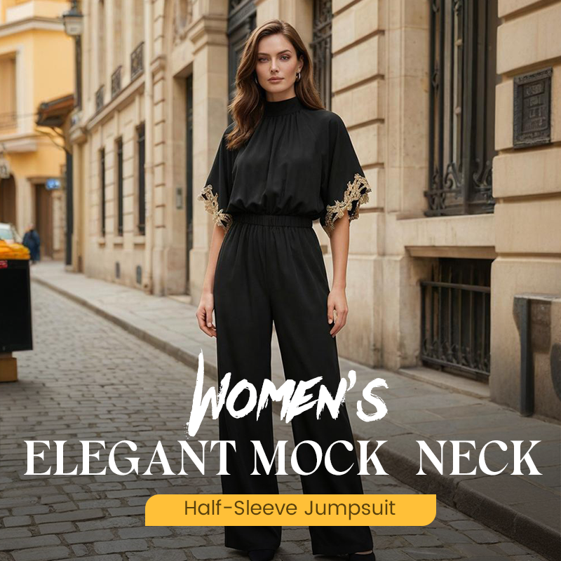 Women's Elegant Mock-Neck Half-Sleeve Jumpsuit