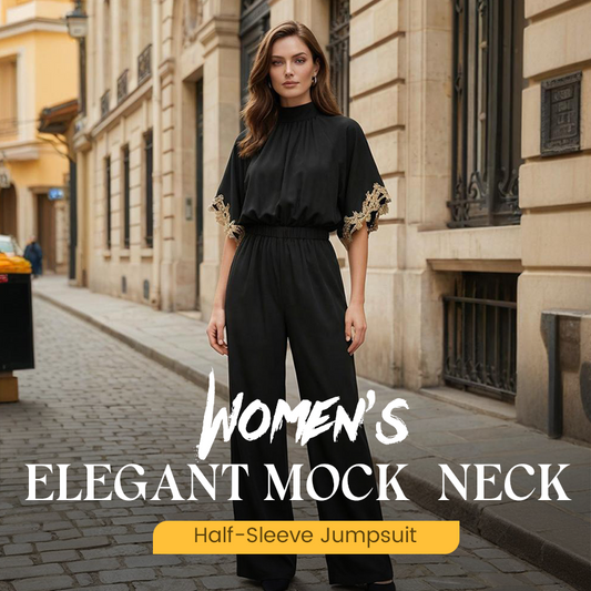 Women's Elegant Mock-Neck Half-Sleeve Jumpsuit
