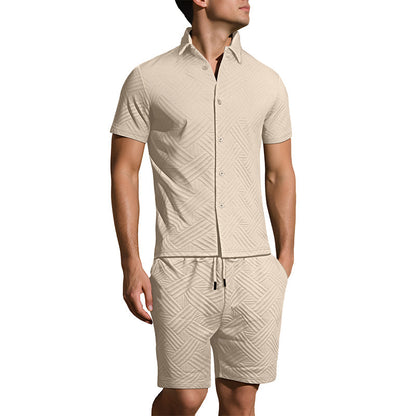 Men's Jacquard Short Sleeve Shirt & Shorts 2-Piece Set