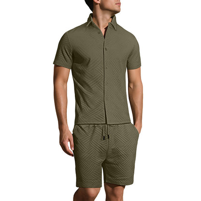 Men's Jacquard Short Sleeve Shirt & Shorts 2-Piece Set