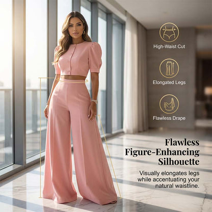 🔥Hot Sale Offers-Elegant Puff Sleeve Crop Top & Wide-Leg Pants Set