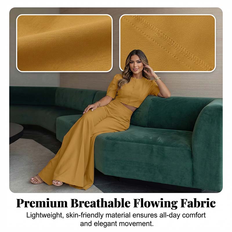 🔥Hot Sale Offers-Elegant Puff Sleeve Crop Top & Wide-Leg Pants Set