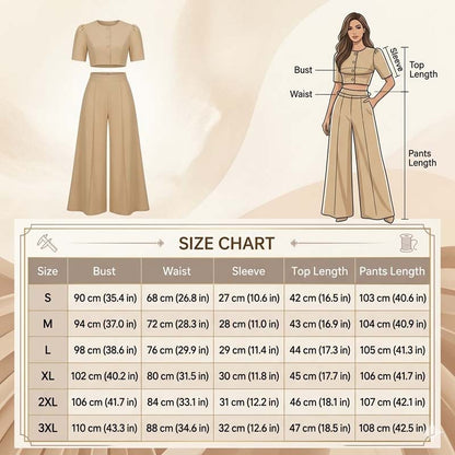 🔥Hot Sale Offers-Elegant Puff Sleeve Crop Top & Wide-Leg Pants Set