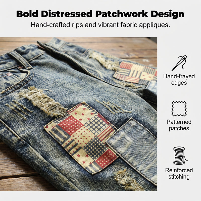 👖 LIMITED-TIME 50% OFF! 🩳 Men's Ripped Denim Shorts – Distressed, Patched, Retro Wash ✨