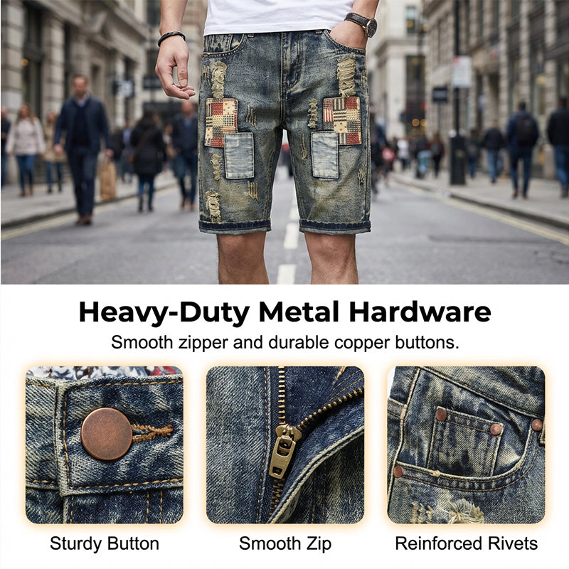 👖 LIMITED-TIME 50% OFF! 🩳 Men's Ripped Denim Shorts – Distressed, Patched, Retro Wash ✨