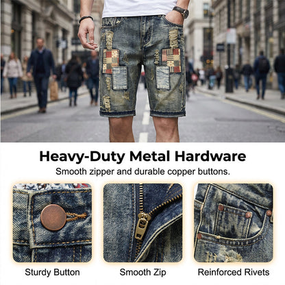 👖 LIMITED-TIME 50% OFF! 🩳 Men's Ripped Denim Shorts – Distressed, Patched, Retro Wash ✨