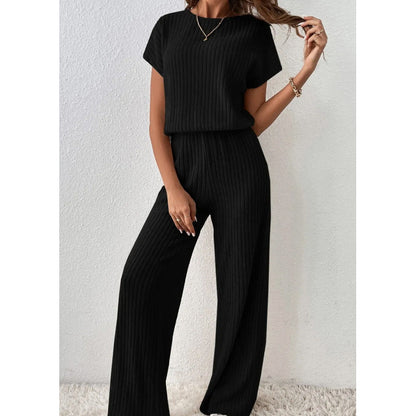 👚 50% OFF NOW! 🌿 Women's Ribbed Knit Top & Wide-Leg Pants Set – Relaxed Drop-Shoulder, Soft Stretch Fabric & Versatile Two-Piece ✨