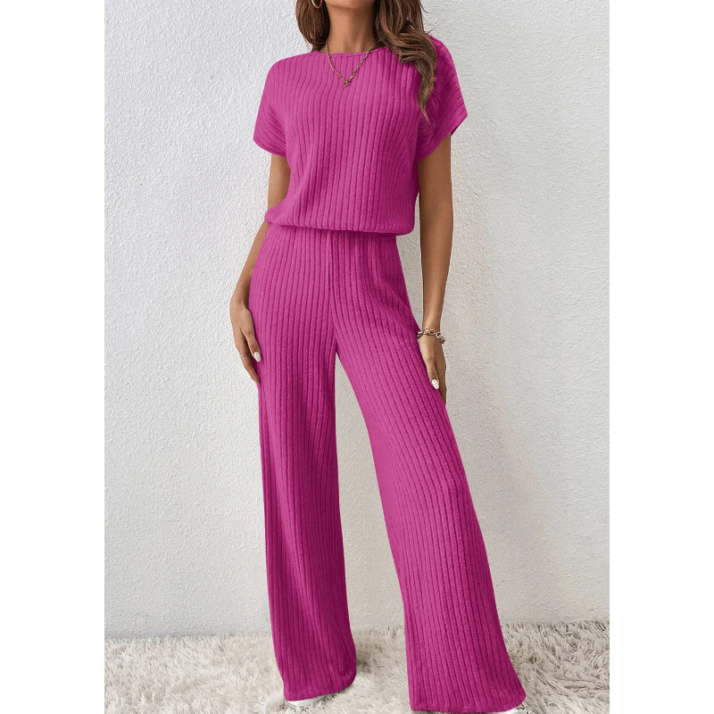 👚 50% OFF NOW! 🌿 Women's Ribbed Knit Top & Wide-Leg Pants Set – Relaxed Drop-Shoulder, Soft Stretch Fabric & Versatile Two-Piece ✨