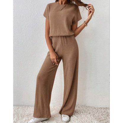 👚 50% OFF NOW! 🌿 Women's Ribbed Knit Top & Wide-Leg Pants Set – Relaxed Drop-Shoulder, Soft Stretch Fabric & Versatile Two-Piece ✨