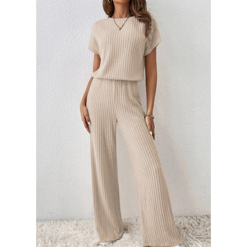 👚 50% OFF NOW! 🌿 Women's Ribbed Knit Top & Wide-Leg Pants Set – Relaxed Drop-Shoulder, Soft Stretch Fabric & Versatile Two-Piece ✨